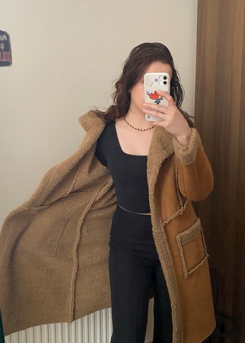 Kahverengi Süet Kadın kaban - Görsel 3