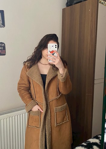 Kahverengi Süet Kadın kaban - Görsel 5