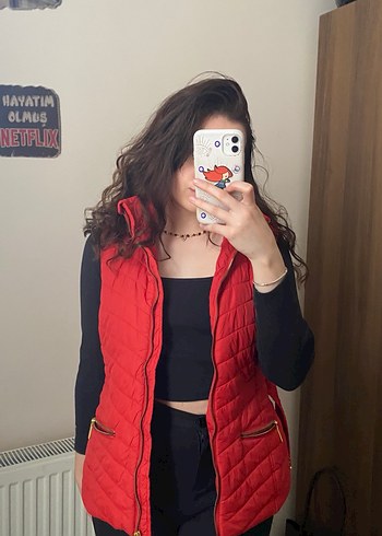 Kırmızı Fermuarlı Kadın yelek - Görsel 4