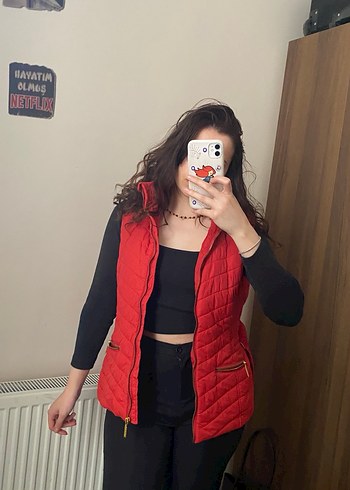 Kırmızı Fermuarlı Kadın yelek - Görsel 3