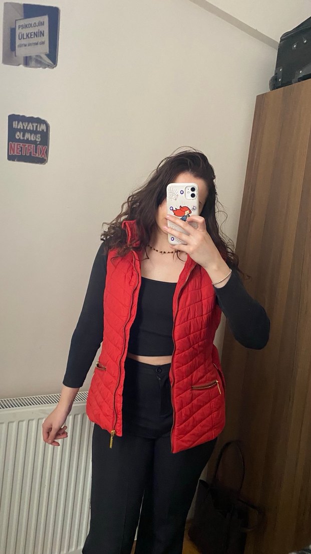 Kırmızı Fermuarlı Kadın yelek - Görsel 3