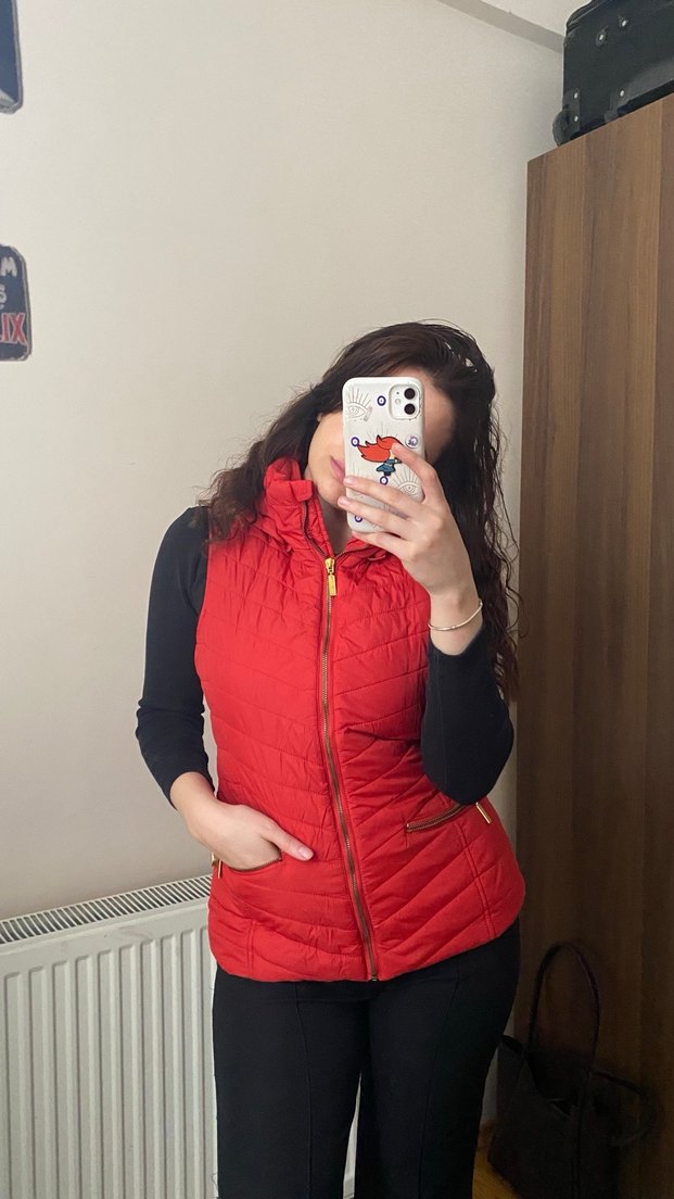 Kırmızı Fermuarlı Kadın yelek - Görsel 2