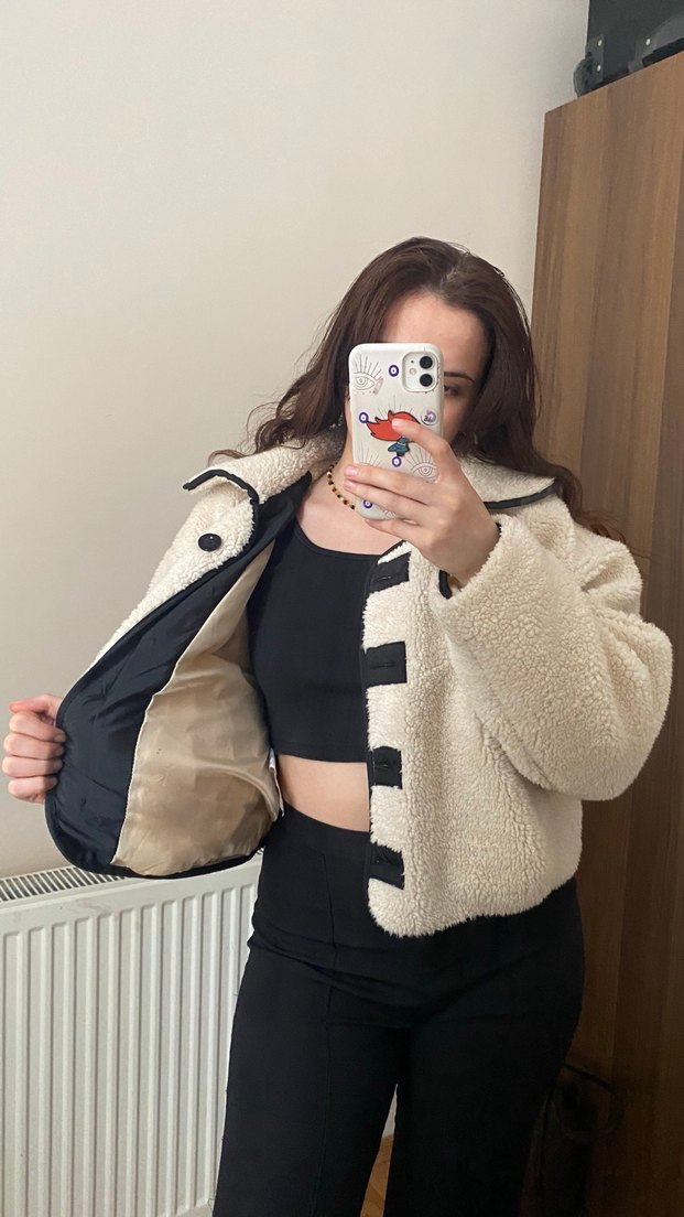 Bej Peluş Kadın Kışlık Mont - Görsel 2