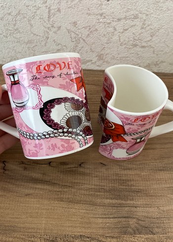 Kalp Kulplu Pembe Çift Kupa - Görsel 2