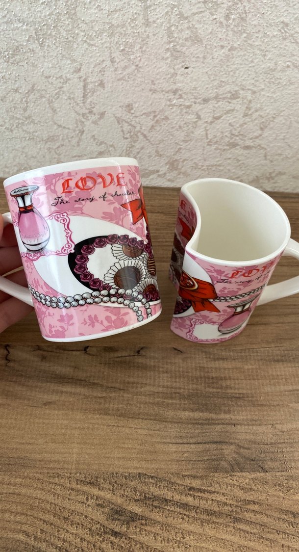 Kalp Kulplu Pembe Çift Kupa - Görsel 2