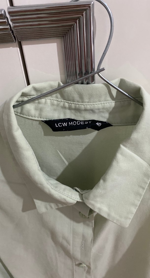 Fıstık yeşili Keten Kadın Gömlek - Görsel 2