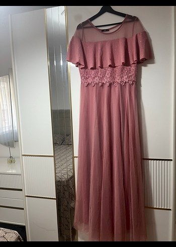 Pudra Pembe Uzun Abiye Elbise