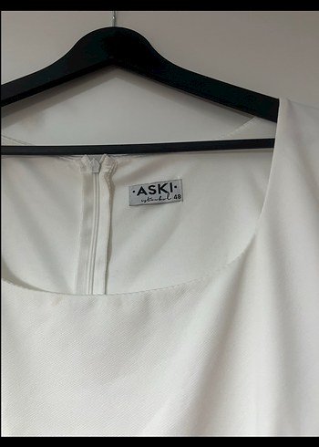 48 Beden Uzun Kollu V Yakalı Beyaz Midi Elbise