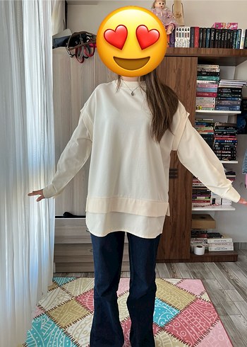 m Beden beyaz Renk Kadın Beyaz Yüksek Yakalı Sweatshirt