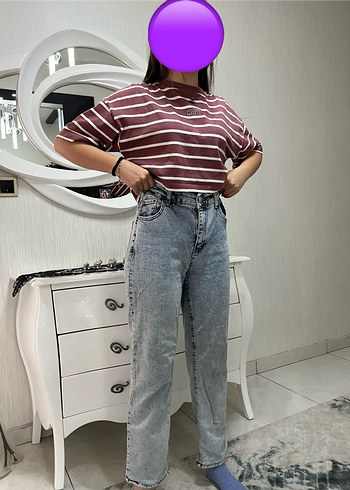 Diğer Gri Batik Desenli Rahat Kesim Kadın Jean