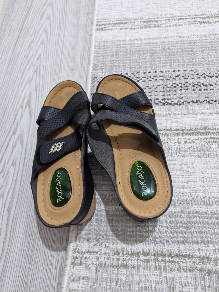 Erkek Siyah Cırtlı Kauçuk Tabanlı Sandalet - Görsel 2