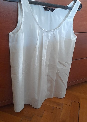 Zara Beyaz Keten Piliseli Askısız Bluz