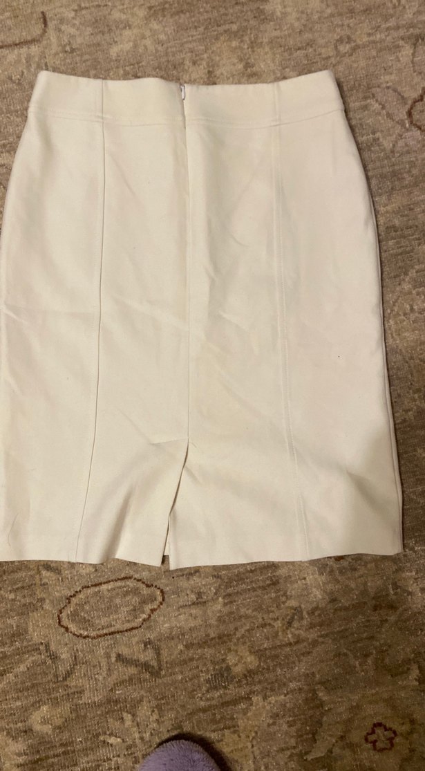 Beyaz Midi Kemerli Kalem Etek - Görsel 5