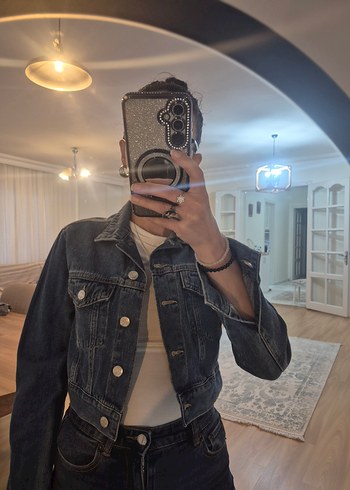 Düğmeli Gri Fitted Denim Ceket