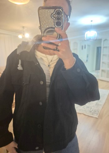 Quzu Siyah Oversize Kadın Denim Ceket
