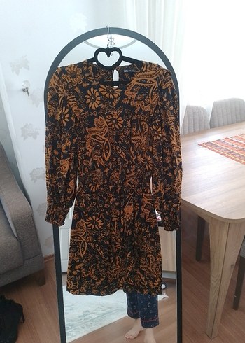 xs Beden Uzun Kollu, Kuşaklı Bohem Midi Elbise