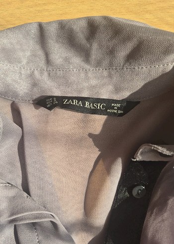 Zara Gri Keten Uzun Kollu Salaş Kadın Gömlek