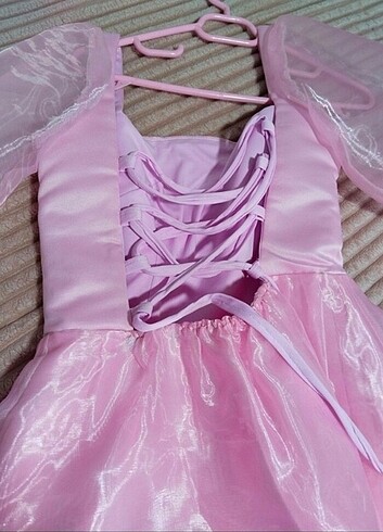 Prenses detaylı pembe saten tül elbise  - Görsel 2