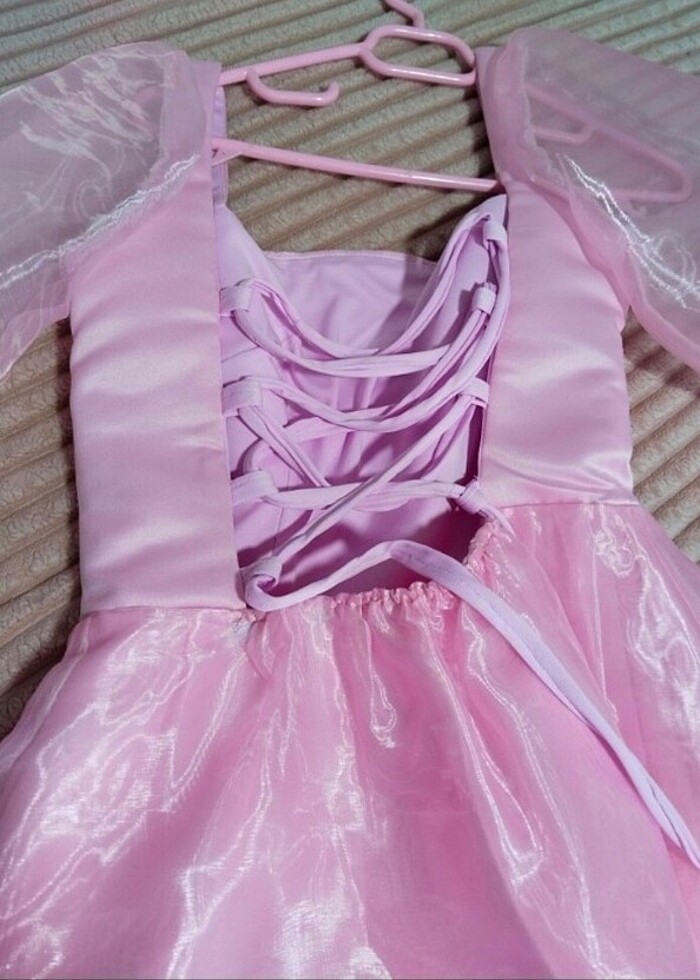 Prenses detaylı pembe saten tül elbise  - Görsel 2