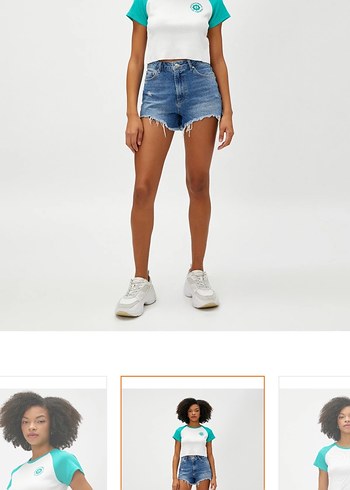 Turkuaz Baskılı Denim Kısa Kollu Tişört - Görsel 2