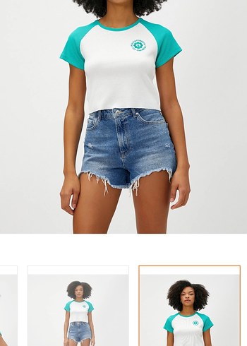 Turkuaz Baskılı Denim Kısa Kollu Tişört - Görsel 3