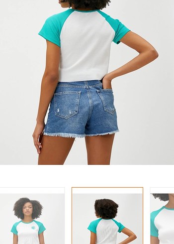 Turkuaz Baskılı Denim Kısa Kollu Tişört - Görsel 4