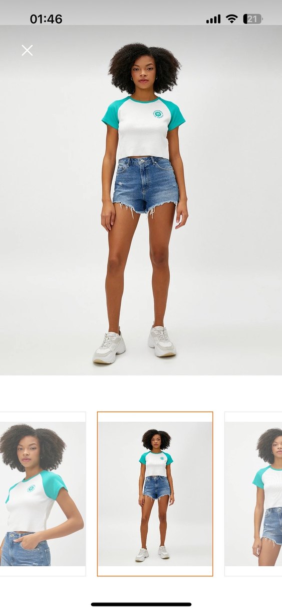 Turkuaz Baskılı Denim Kısa Kollu Tişört - Görsel 2