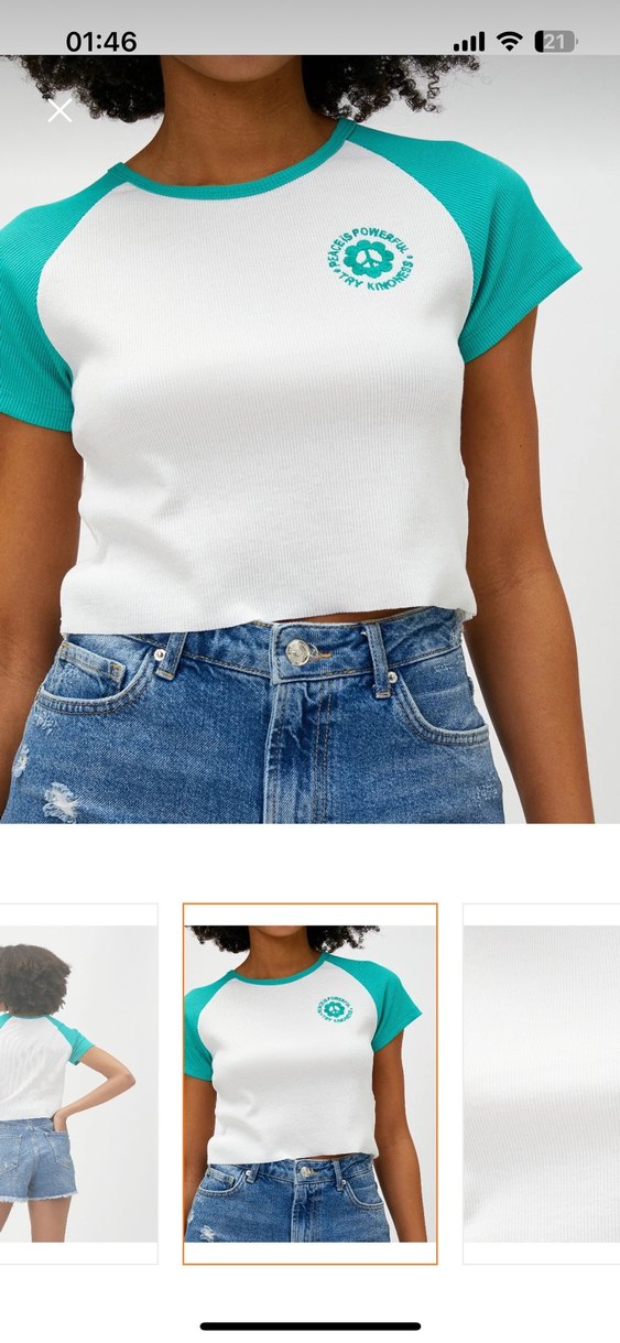 Turkuaz Baskılı Denim Kısa Kollu Tişört - Görsel 5