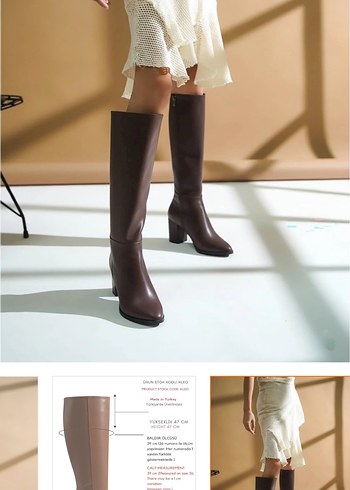 Kahverengi Deri Dizüstü Stiletto Çizme - Görsel 3