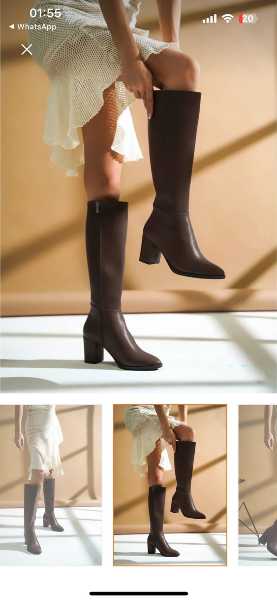 Kahverengi Deri Dizüstü Stiletto Çizme - Görsel 2