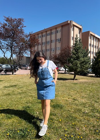 Mavi Midi Denim Elbise - Görsel 7