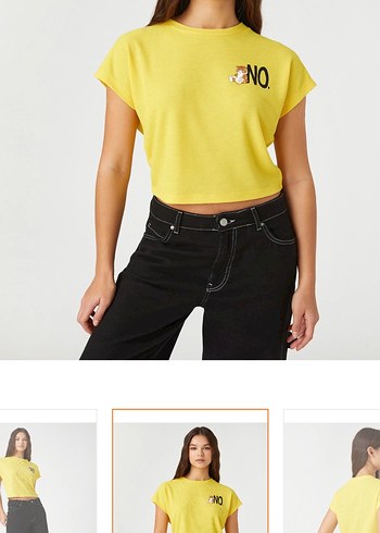 Sarı Kısa Kollu Baskılı Kadın Tişört - Görsel 3