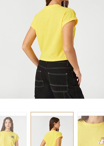 Sarı Kısa Kollu Baskılı Kadın Tişört - Görsel 4