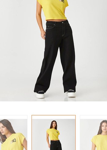 Sarı Kısa Kollu Baskılı Kadın Tişört - Görsel 2