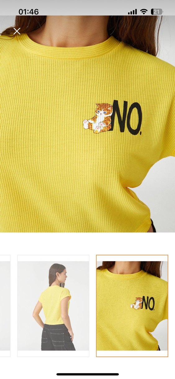 Sarı Kısa Kollu Baskılı Kadın Tişört - Görsel 5