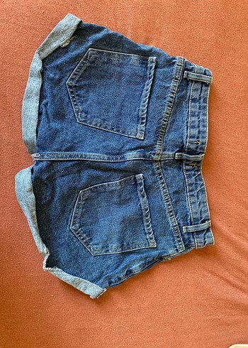 s Beden Düğmeli Gri-Mavi Kadın Mini Denim Şort