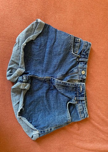 Düğmeli Gri-Mavi Kadın Mini Denim Şort