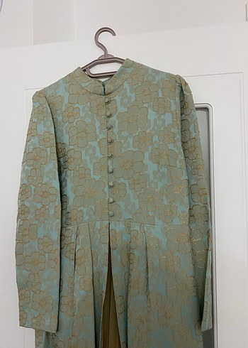 Düğmeli Bej Uzun Kadın Elbise - Görsel 2