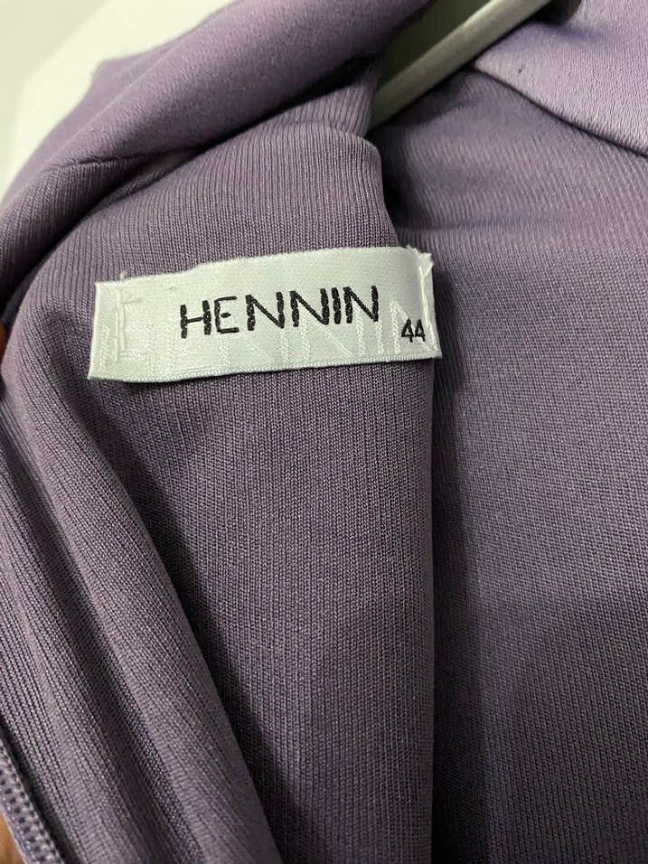 Uzun Kollu Mor Drapeli Abiye Elbise ACİL SATİLİK - Görsel 5