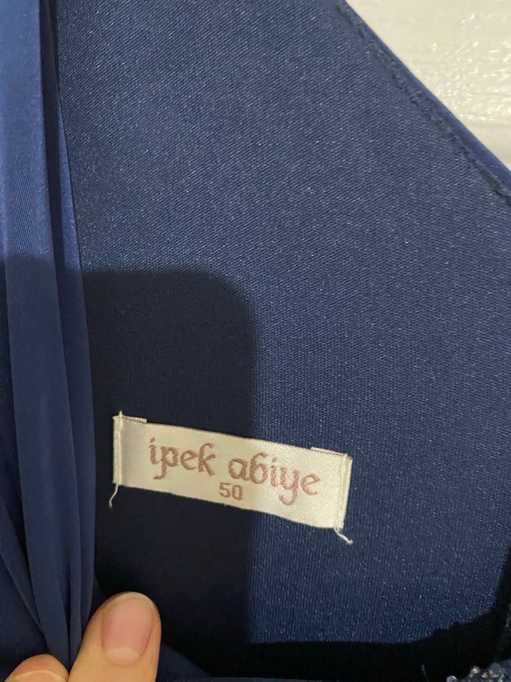 Lacivert Drapeli Uzun Kollu Abiye Elbise - Görsel 4