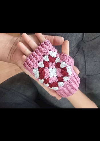 Pembe Örgü Bohem Eldiven - Görsel 6