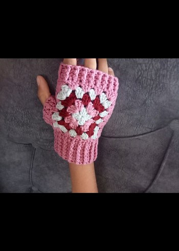 Pembe Örgü Bohem Eldiven - Görsel 5