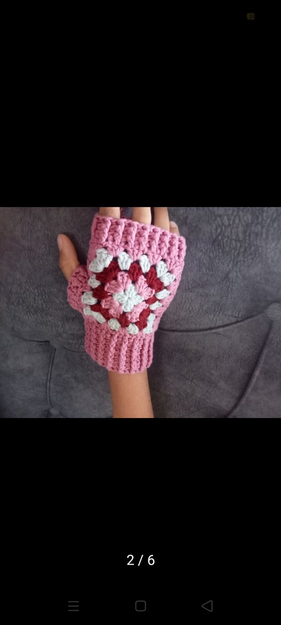 Pembe Örgü Bohem Eldiven - Görsel 5