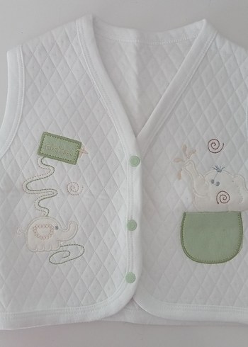 24-36 Ay Beden For Baby Beyaz Nakışlı Düğmeli Erkek Yelek