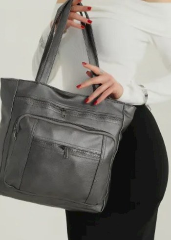 Gri Deri Kadın Omuz Çantası - Görsel 8