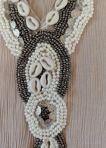 First Change Bej Bohem V Yaka Uzun Keten Elbise - Görsel 7