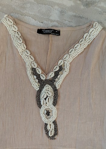 First Change Bej Bohem V Yaka Uzun Keten Elbise - Görsel 6