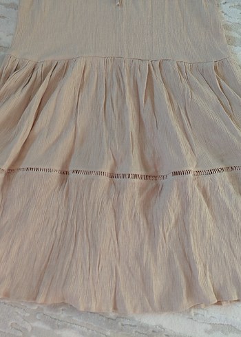 First Change Bej Bohem V Yaka Uzun Keten Elbise - Görsel 2