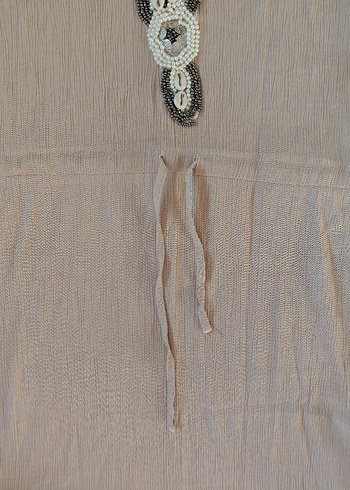 First Change Bej Bohem V Yaka Uzun Keten Elbise - Görsel 4