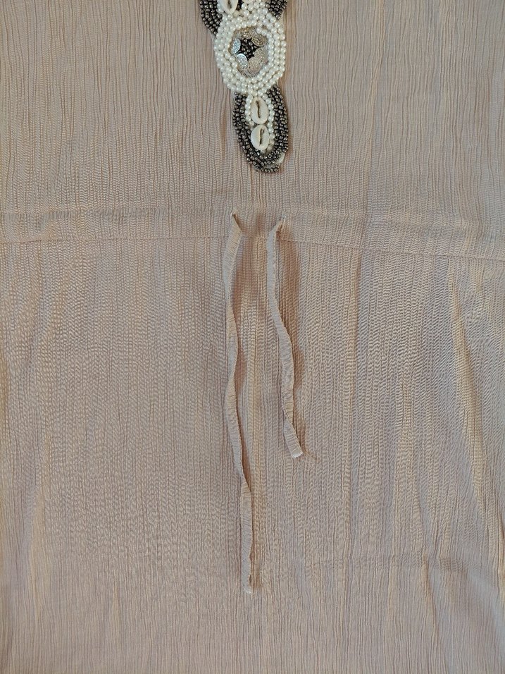 First Change Bej Bohem V Yaka Uzun Keten Elbise - Görsel 4